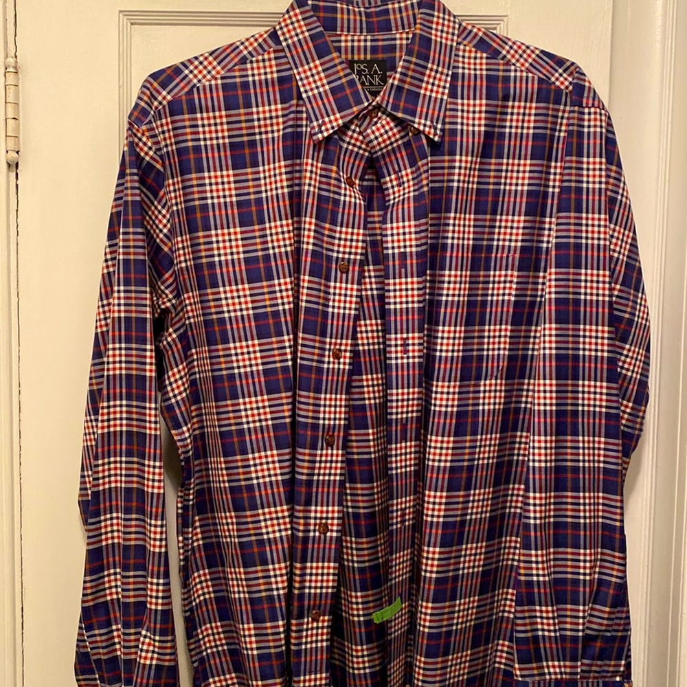 Jos A Bank Blue Button Down Collar Shirt w/ Cream Striping - Large